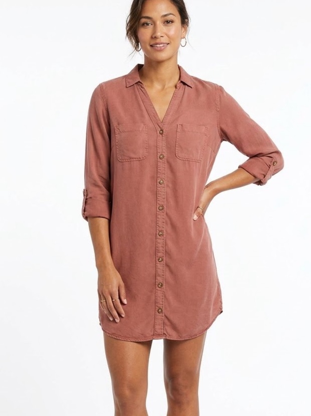 Abercrombie & Fitch Lyocell Shirt Dress S Rusty Terracotta